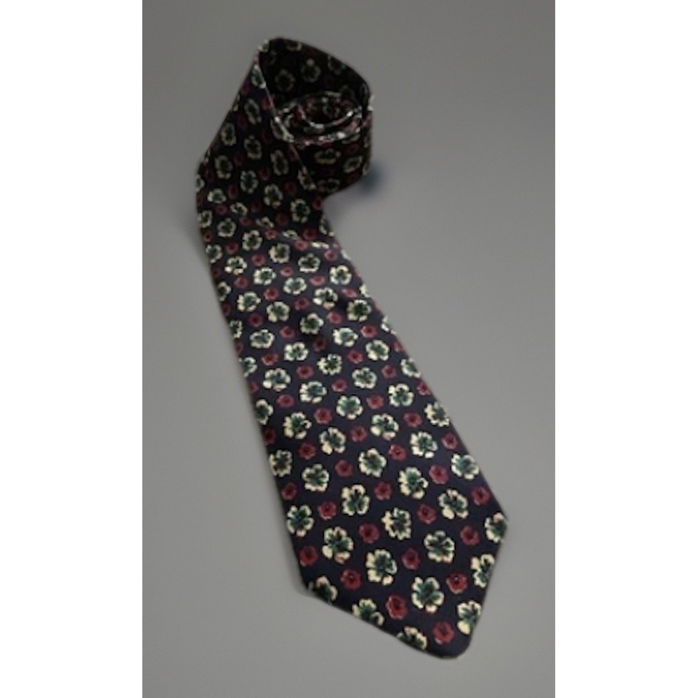 L.L. Bean Neckwear Tie Black Yellow Red Flower Floral Made In USA 100% Silk JBHS